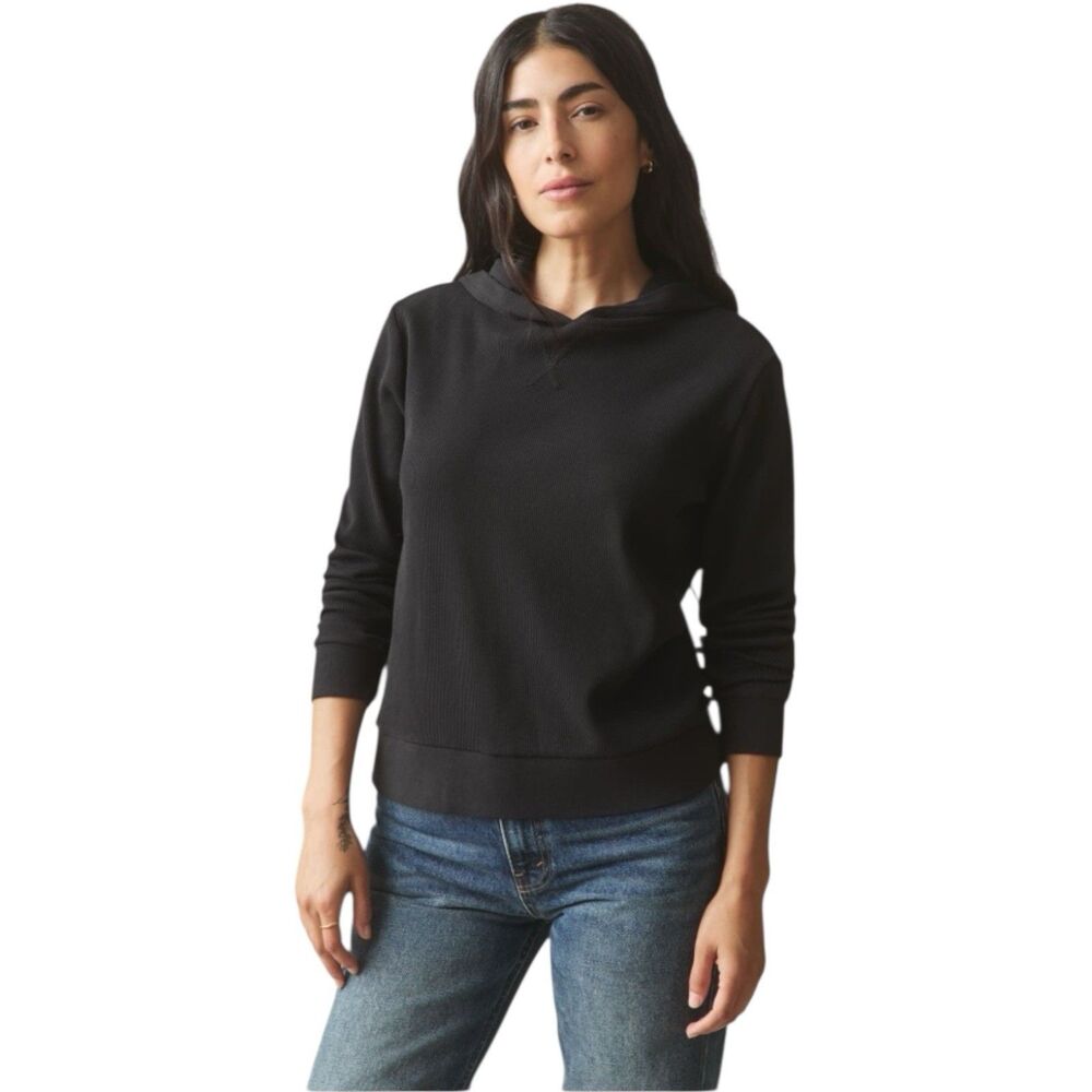 American Giant Thermal Hoodie Womens M Black Lightweight Pullover Sweatshirt NEW